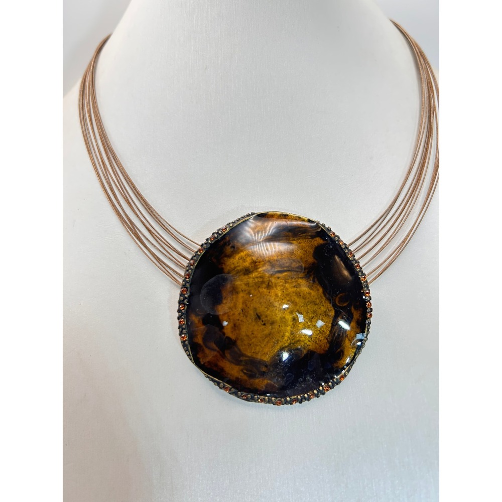 Chico's Statement Necklace Women OS Brown Good Resin Multi-Strand Amber Tone